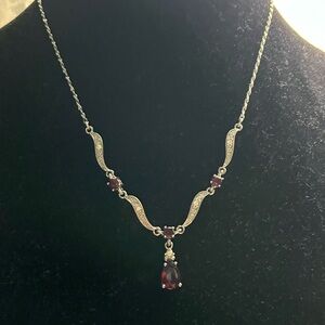 Vintage Vampire Red Teardrop Necklace – Silver Tone